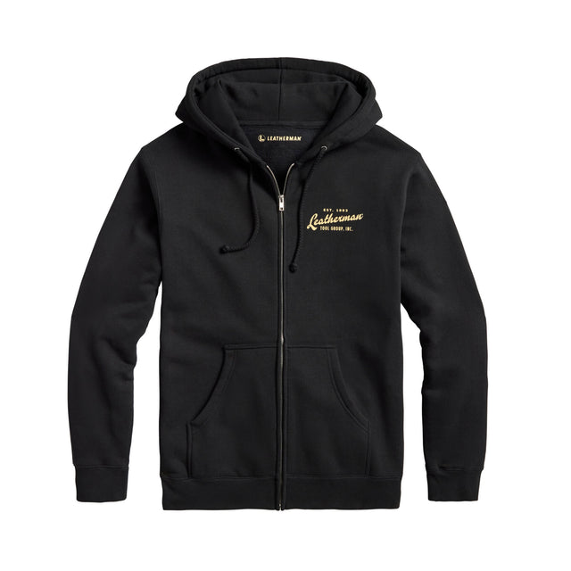Translation missing: en.Front of the Leatherman vintage hoodie with the cursive Leatherman logo. Established 1983