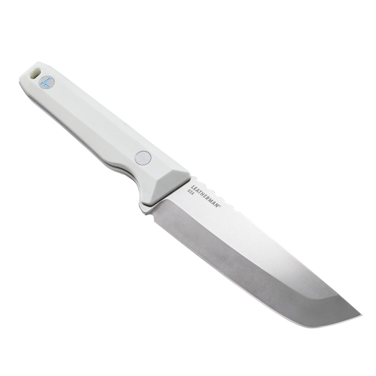 Translation missing: fr.Leatherman Pioneer knife with Alpine handle, stainless steel blade shown open on a white background