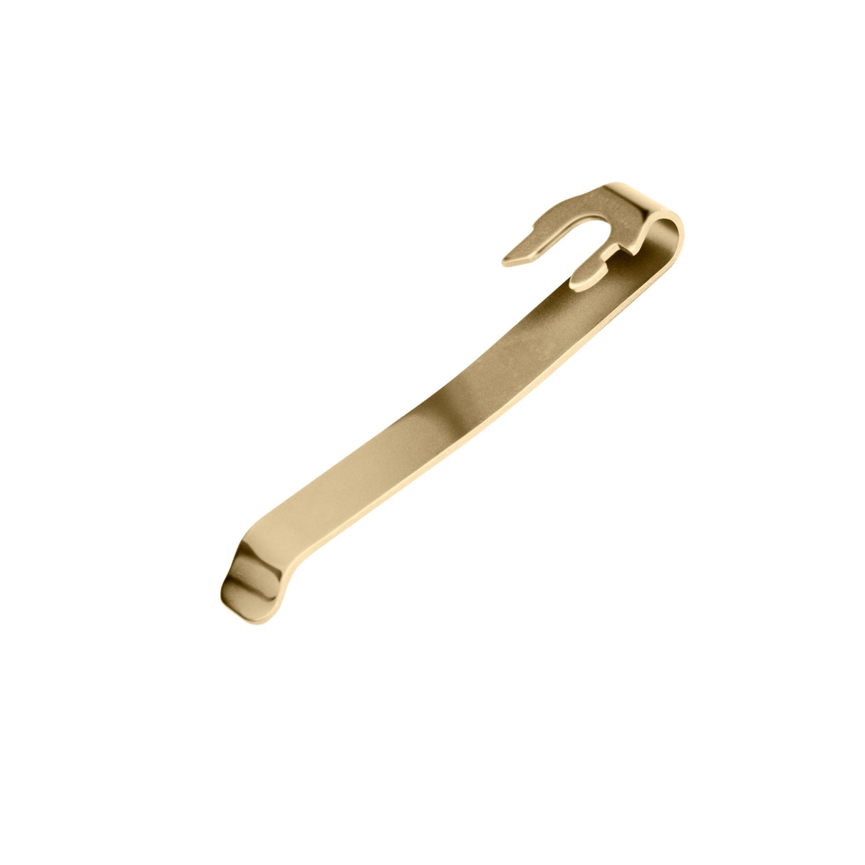 Translation missing: it.Back-side of the Brass Leatherman Quick-Release Pocket Clip showing the connecting mechanism