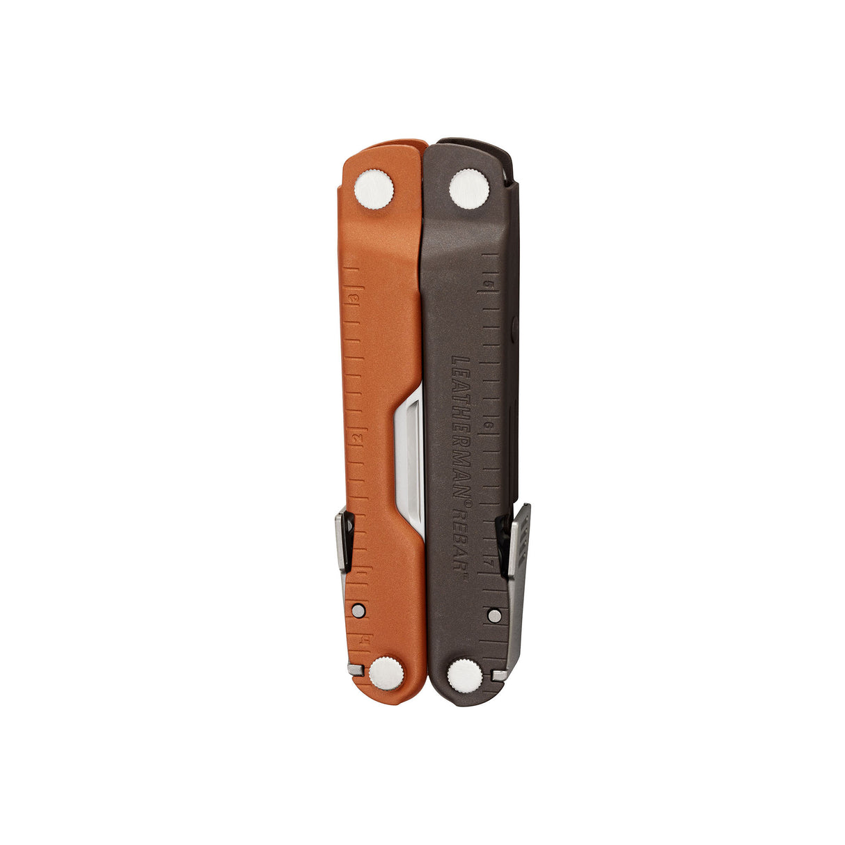 Translation missing: de.Burnt Sienna Leatherman Rebar® multitool closed, showcasing its compact design and versatility