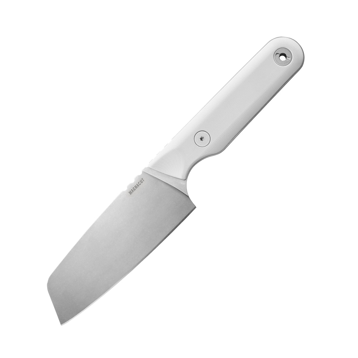 Translation missing: de.Leatherman Rustle Alpine knife showing the smooth white handle and stainless steel blade against a white background