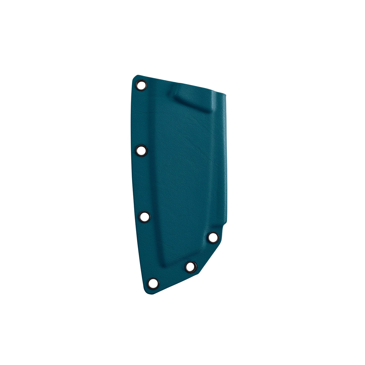 Translation missing: de.Teal molded knife sheath with multiple rivet holes for secure attachment, displayed on a white background