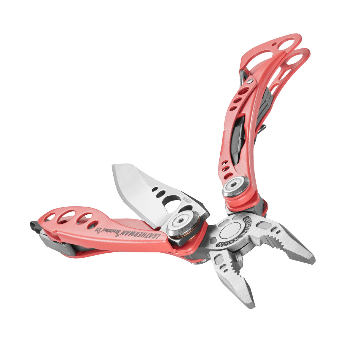 Translation missing: en.Guava Leatherman Skeletool® CX multitool beauty image showing the various tools and features