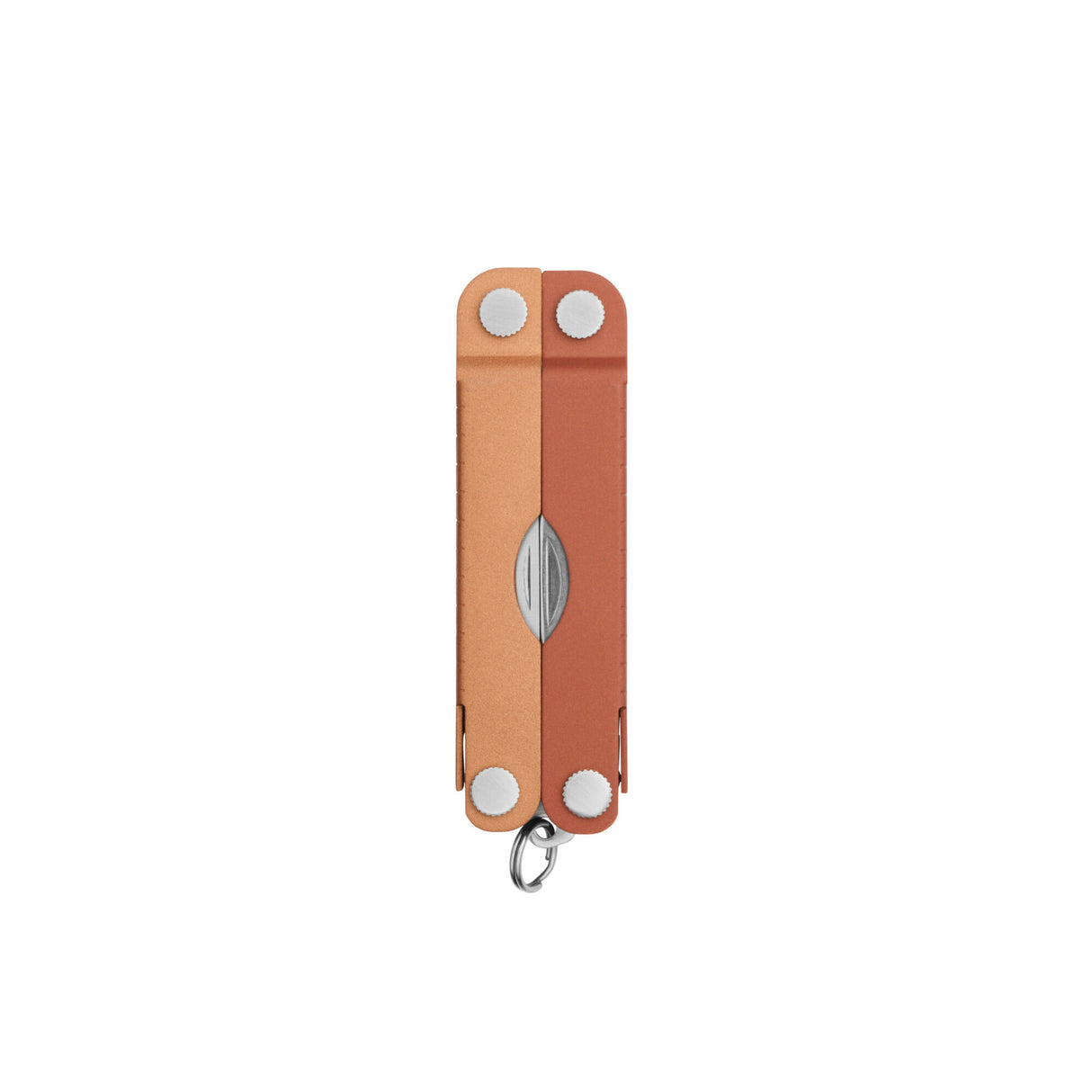 Translation missing: es.Closed view of a Leatherman Micra multi-tool in Pumpkin Spice color, featuring a compact, dual-tone orange aluminum handle and keyring attachment