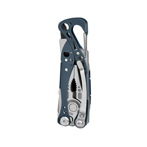 Translation missing: nl.Closed Blue Skeletool showing pocket clip side