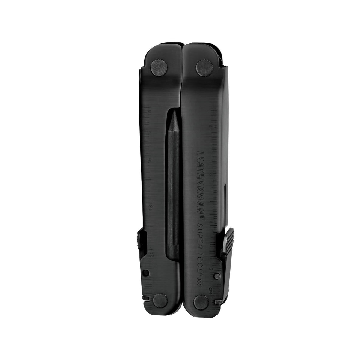 black Supertool 300 EOD closed showing imperial ruler
