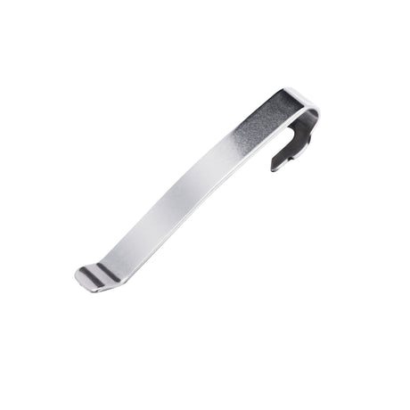 Translation missing: en.Front side of the Stainless Steel Leatherman Quick-Release Pocket Clip showing the flat engravable surface