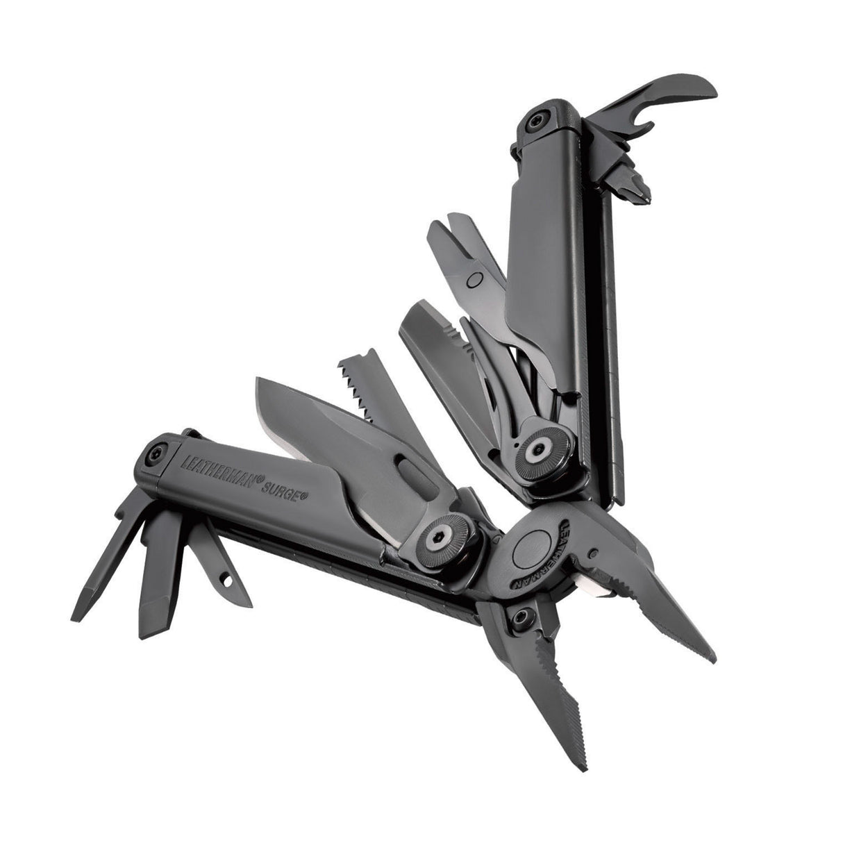 Surge open and canted in fanned position