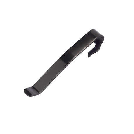 Translation missing: en.Front side of the Black Leatherman Quick-Release Pocket Clip showing the flat engravable surface