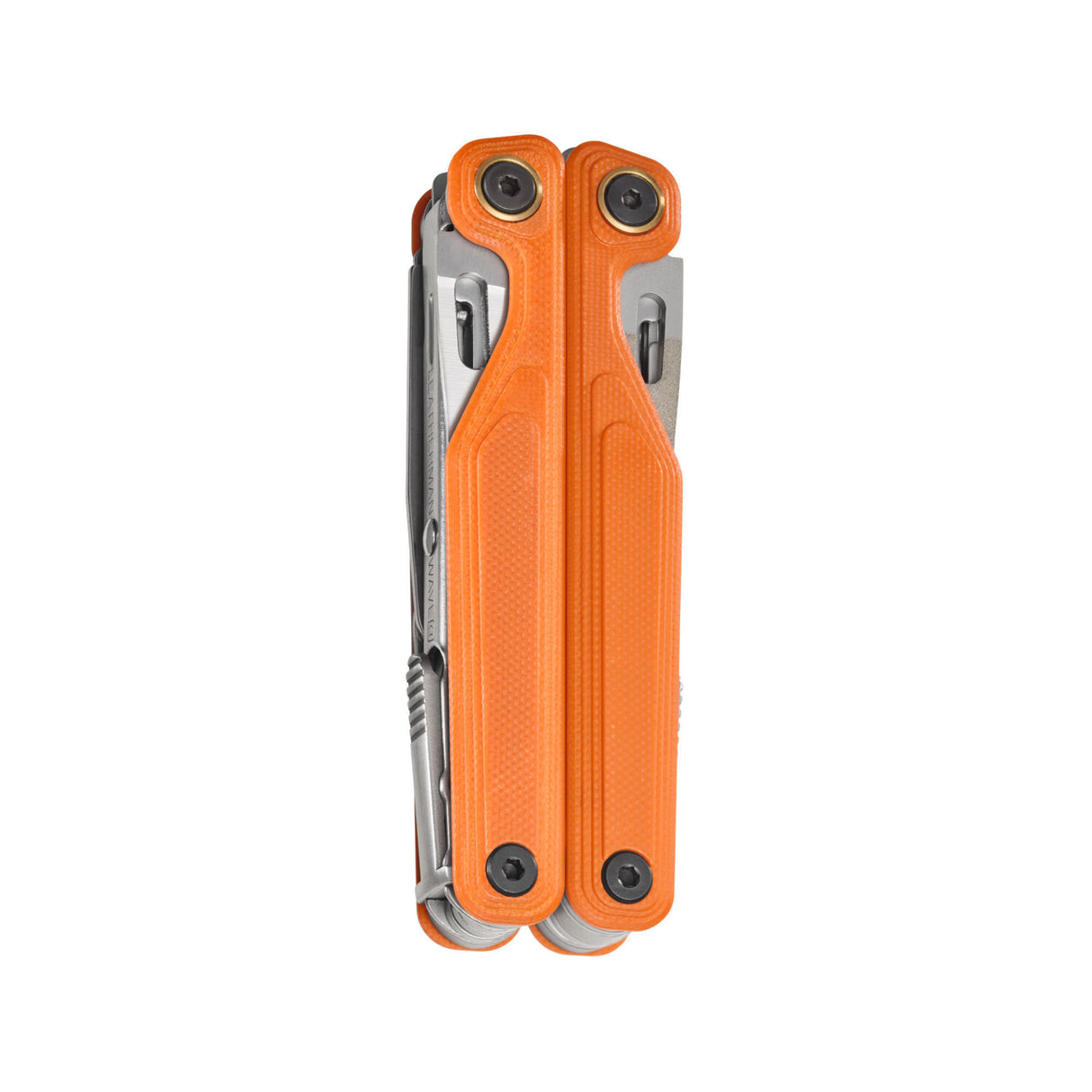 Translation missing: de.Rear view of the Leatherman Wave® Alpha Canyonland multi-tool in closed position, highlighting textured orange handles