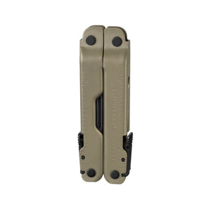 Coyote tan Supertool 300 M closed showing imperial ruler