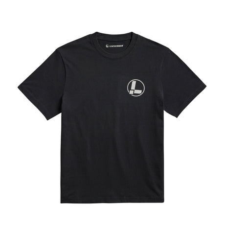 Translation missing: es.Front of the black Leatherman classic logo tee displaying the &#39;L&#39; logo