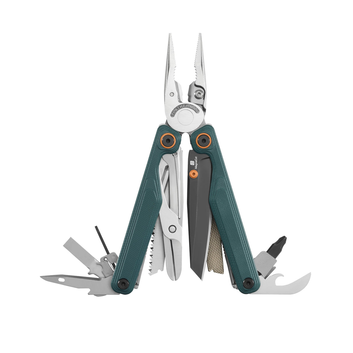Translation missing: en.Cascadia Leatherman Wave® Alpha multi-tool opened showcasing the many tools and features included