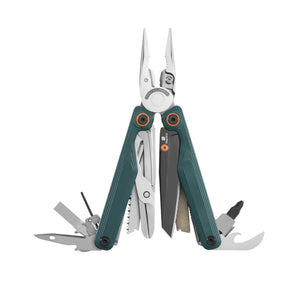 Translation missing: fr.Cascadia Leatherman Wave® Alpha multi-tool opened showcasing the many tools and features included
