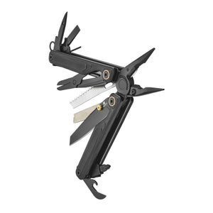 Translation missing: de.Obsidian Leatherman Wave® Alpha multi-tool beauty image showing the various tools and features