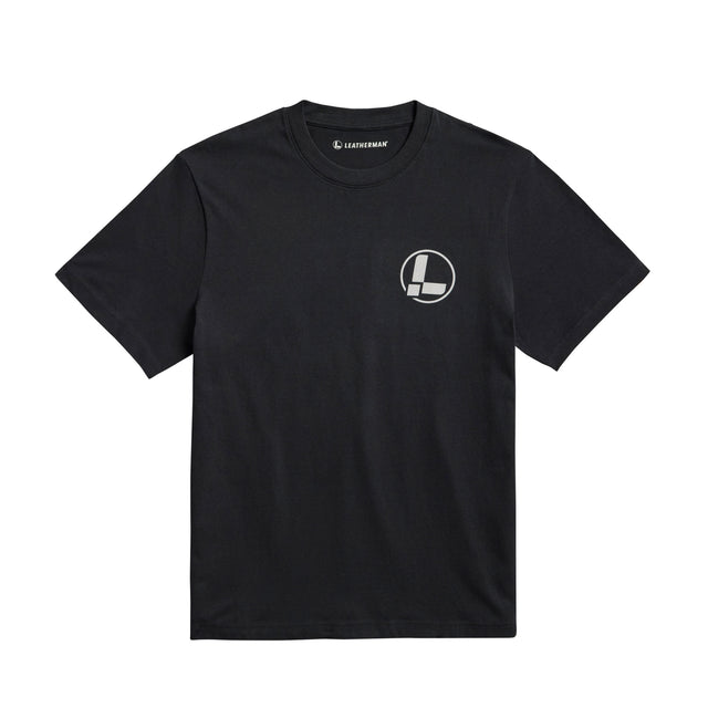 Translation missing: es.Front of the black Leatherman classic logo tee displaying the 'L' logo