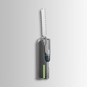 Translation missing: es.Batch #009: Adapter multitool with extended serrated saw blade in a compact, vertical configuration