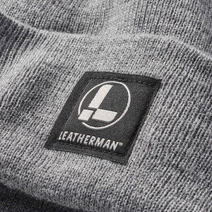 Translation missing: en.Closeup of sewn in leatherman logo on beanie