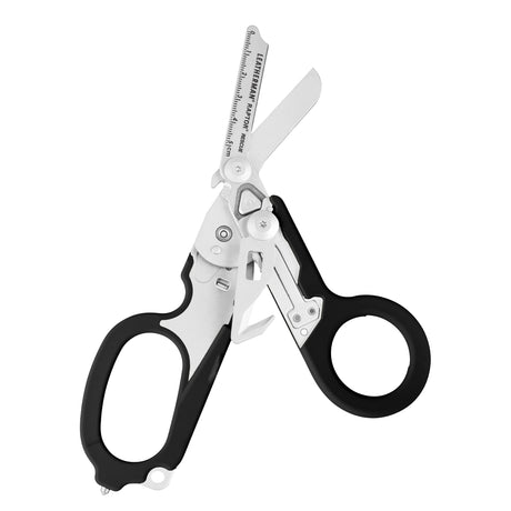 Translation missing: pl.Open Black Leatherman Raptor Rescue trauma shears with premium scissors and various tools