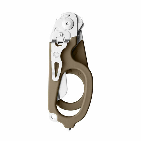Translation missing: pl.Coyote and Black Leatherman Raptor Rescue trauma shears folded, featuring the pocket clip and lanyard hole