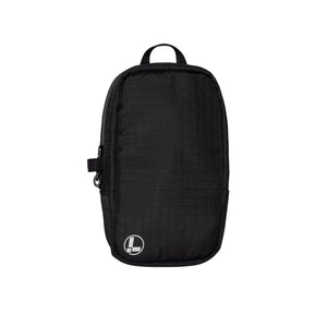 Translation missing: fr.A Leatherman Tool Pouch in a Black color, featuring a minimalist rectangular design with a grid-patterned fabric texture, a black top loop for carrying, and a side zipper with a pull tab. The pouch is adorned with a subtle Leatherman logo in the lower left corner