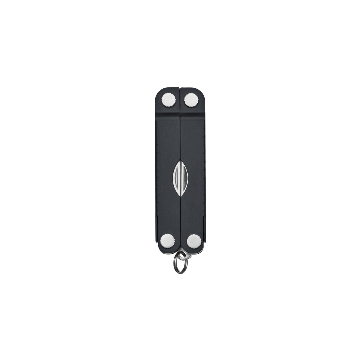 Translation missing: de.Jet Black Leatherman Micra® multi-tool closed, showcasing its compact design and keychain attachment