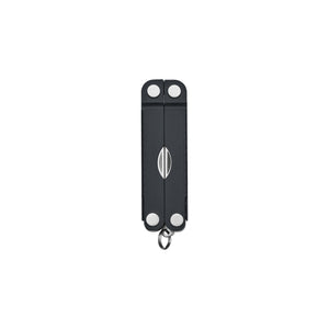 Translation missing: de.Jet Black Leatherman Micra® multi-tool closed, showcasing its compact design and keychain attachment