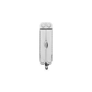 Translation missing: fr.Stainless steel Leatherman Micra® multi-tool closed, showcasing its compact design and keychain attachment