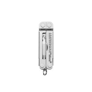 Translation missing: fr.Stainless Steel Leatherman Micra® multi-tool closed, showcasing its compact design and keychain attachment
