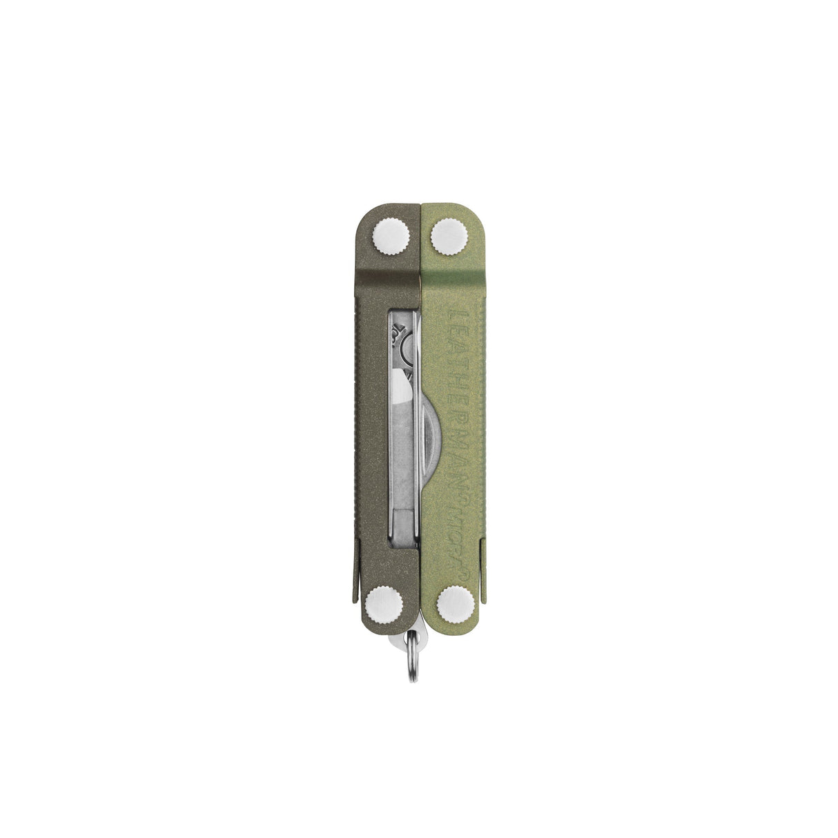 Translation missing: en.Spruce  Leatherman Micra® multi-tool closed, showcasing the tweezers and Leatherman brand on one handle