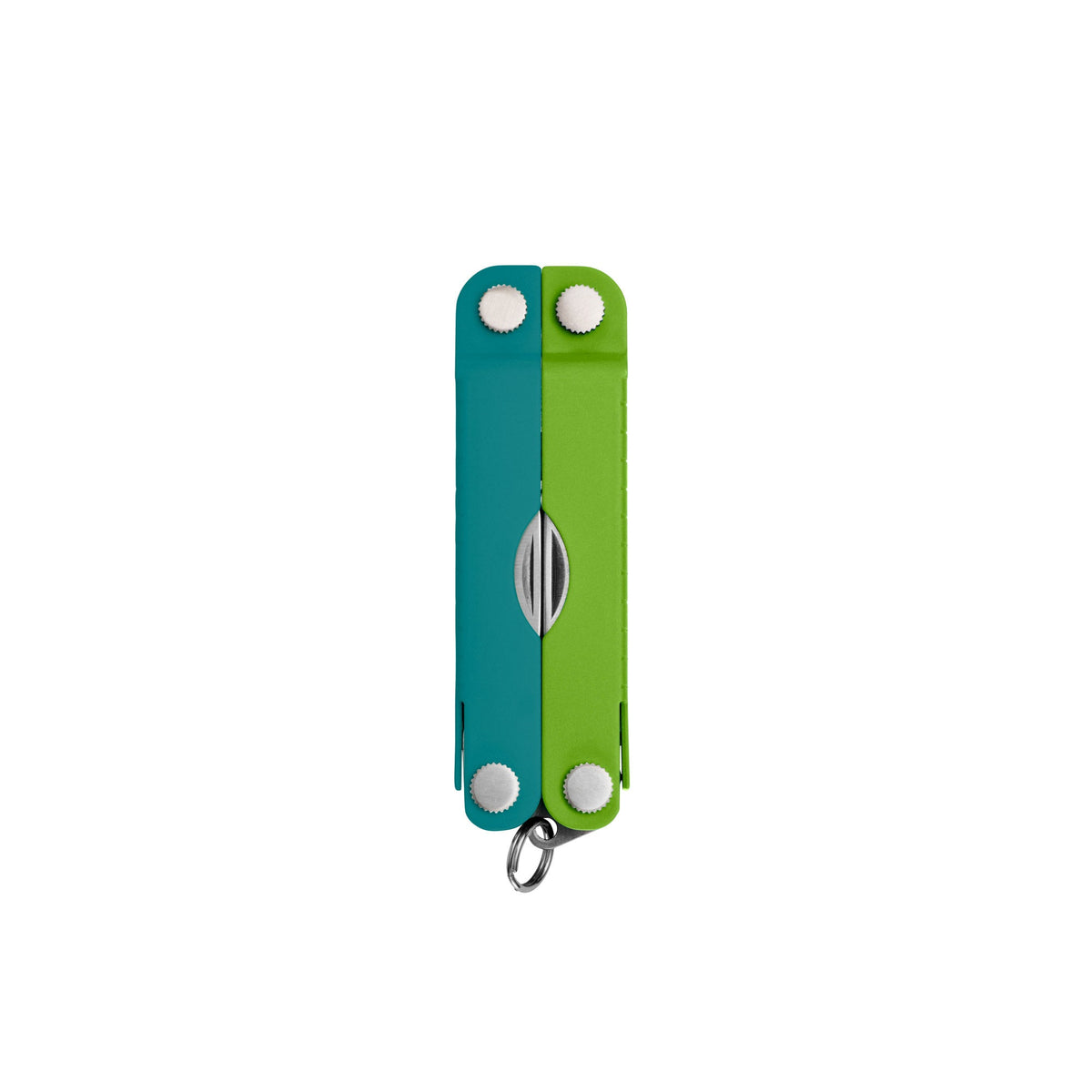 Translation missing: de.Teal Twist Leatherman Micra® multi-tool closed, showcasing its compact design and keychain attachment
