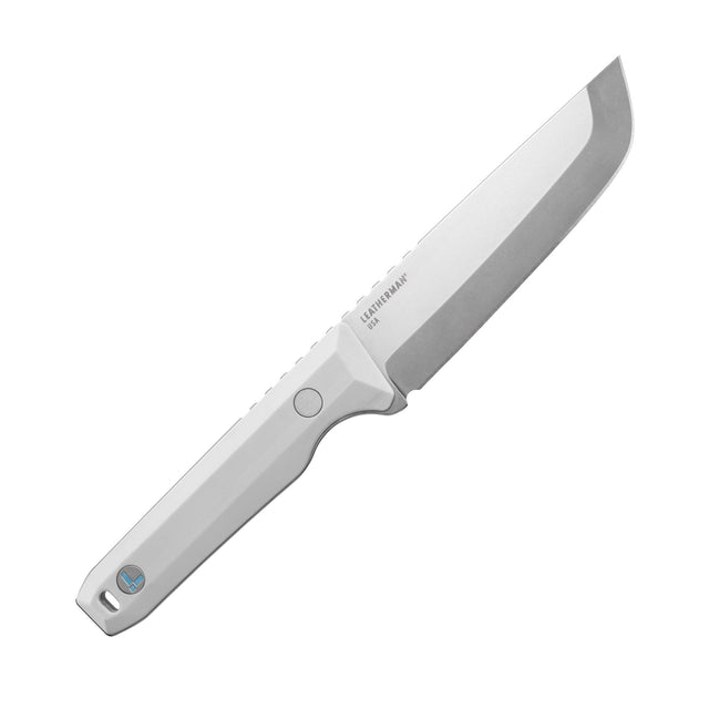 Translation missing: de.Leatherman Pioneer knife with Alpine handle, stainless steel blade shown open on a white background