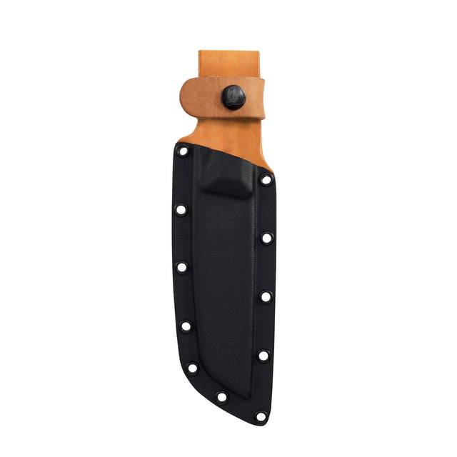 Translation missing: es.Black Pioneer™ knife sheath showcasing hybrid design with leather and Kydex, waterproof and durable for secure belt carry