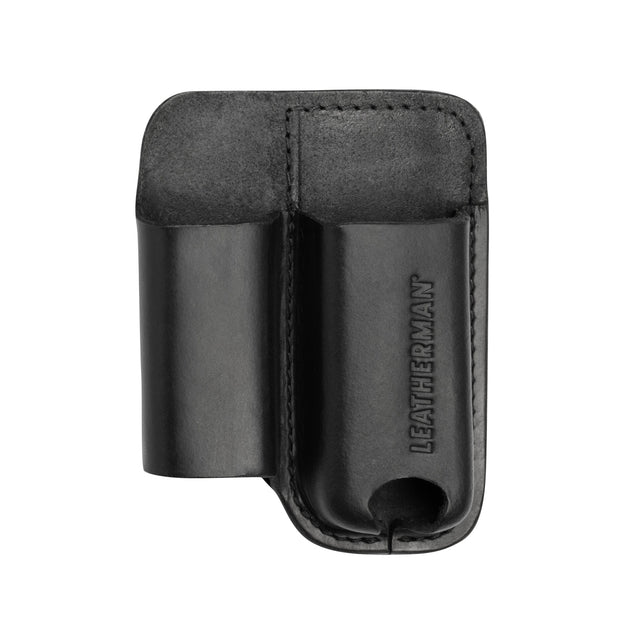 Translation missing: fr.Black premium leather multitool sheath with two compartments and LEATHERMAN logo embossed on the front