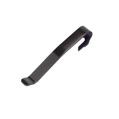 Translation missing: es.Front side of the Black Leatherman Quick-Release Pocket Clip showing the flat engravable surface
