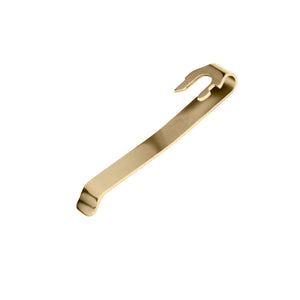 Translation missing: it.Back-side of the Brass Leatherman Quick-Release Pocket Clip showing the connecting mechanism