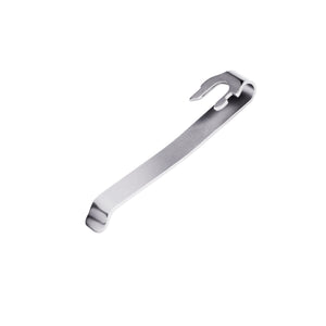 Translation missing: pl.Back-side of the Stainless Steel Leatherman Quick-Release Pocket Clip showing the connecting mechanism