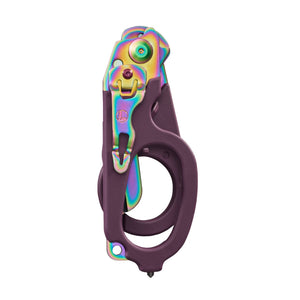 Translation missing: de.Folded Raptor® Rescue tool with Rainbow metal components and dark purple handles
