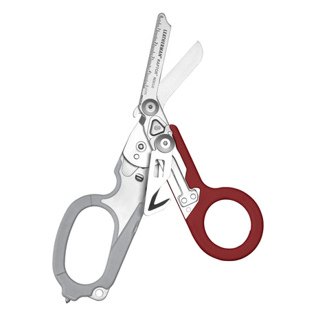 Translation missing: pl.Open Garnet Leatherman Raptor Rescue trauma shears with premium scissors and various tools