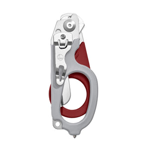 Translation missing: en.Garnet Leatherman Raptor Rescue trauma shears folded, featuring the pocket clip and lanyard hole