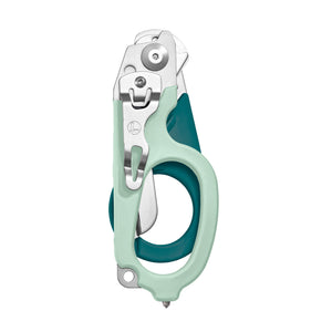 Translation missing: es.Icy Mint Leatherman Raptor Rescue trauma shears folded, featuring the pocket clip and lanyard hole