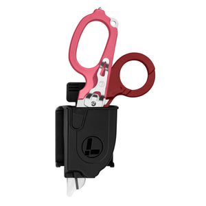 Translation missing: es.Black Raptor® Rescue Holster with Leatherman Raptor Rescue inside, showcasing its easy access