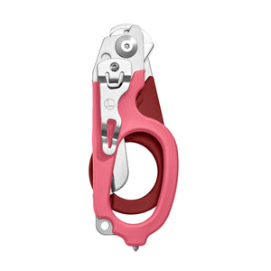 Translation missing: es.Raspberry Rose Leatherman Raptor Rescue trauma shears folded, featuring the pocket clip and lanyard hole
