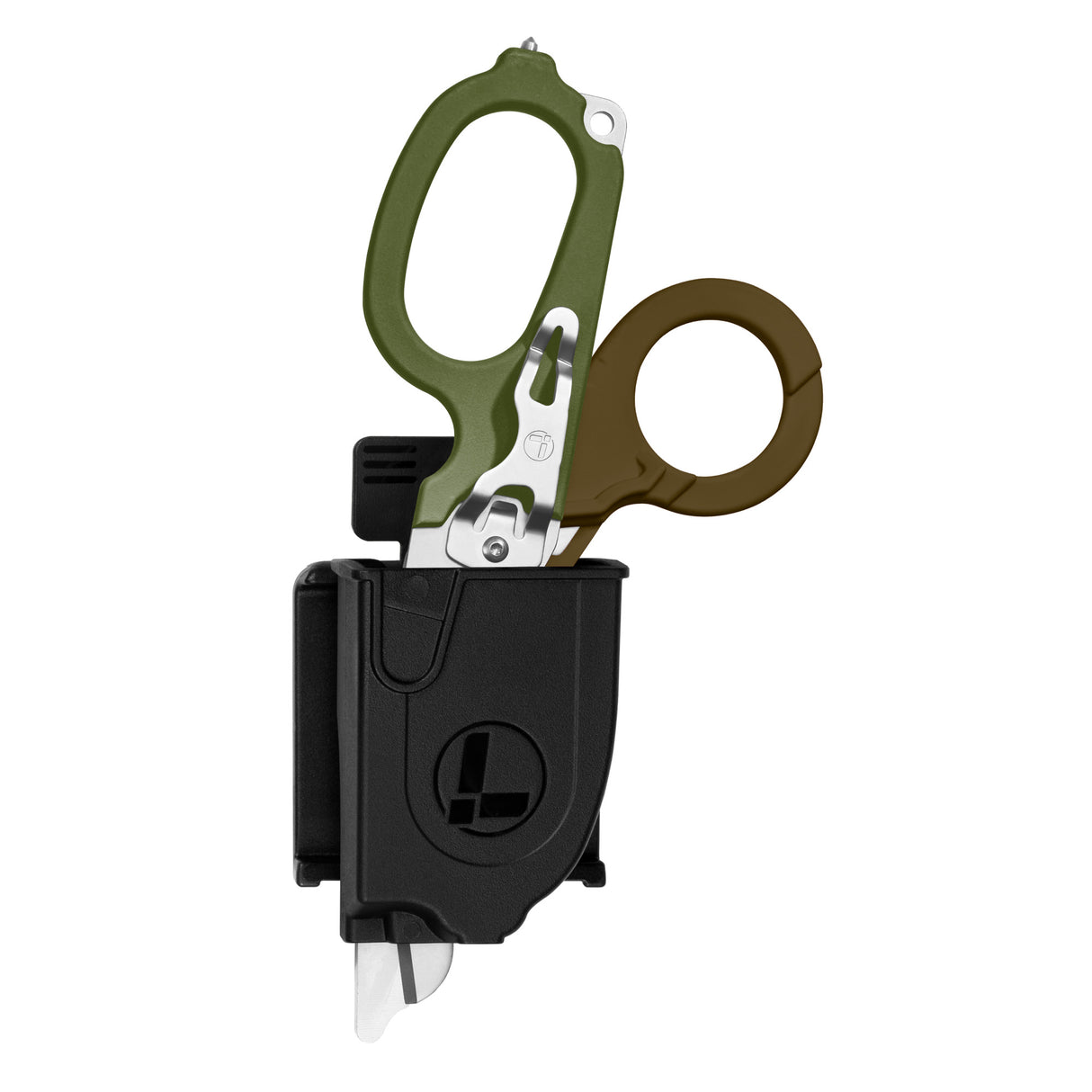 Translation missing: nl.Black Raptor® Rescue Holster with Leatherman Raptor Rescue inside, showcasing its easy access