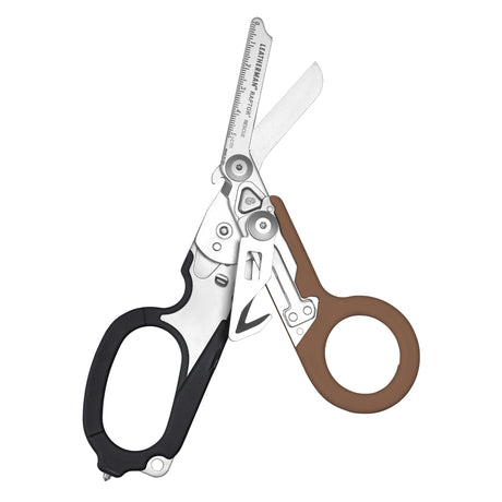 Translation missing: pl.Open Coyote and Black Leatherman Raptor Rescue trauma shears with premium scissors and various tools