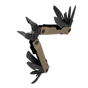Translation missing: pl.Coyote Tan Leatherman Rebar® multitool beauty image showing the various tools and features