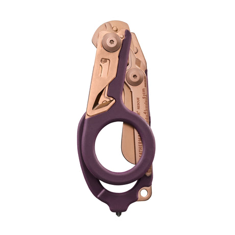 Translation missing: pl.Folded Raptor® Rescue tool in Rose Gold with purple handle and visible measurement markings
