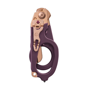 Translation missing: fr.Folded Raptor® Rescue tool in Rose Gold with purple handles, showing the pocket clip
