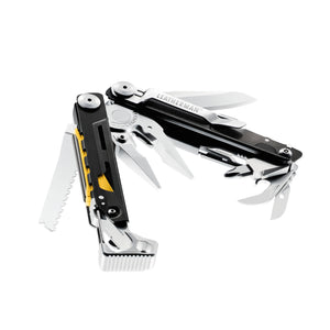 Translation missing: fr.Black &amp; Stainless Leatherman Signal® multitool beauty image showing the various tools and features