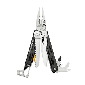 Translation missing: fr.Black and stainless Leatherman Signal® multi-tool showcasing pliers, blades, and other essential features for outdoor adventures